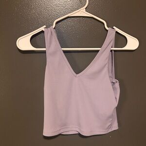 Lavender Ribbed V-Neck Crop Top